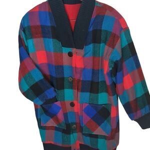 Vintage Handmade Reversible Colorful Loud Plaid Cardinal Corduroy Oversized Jack